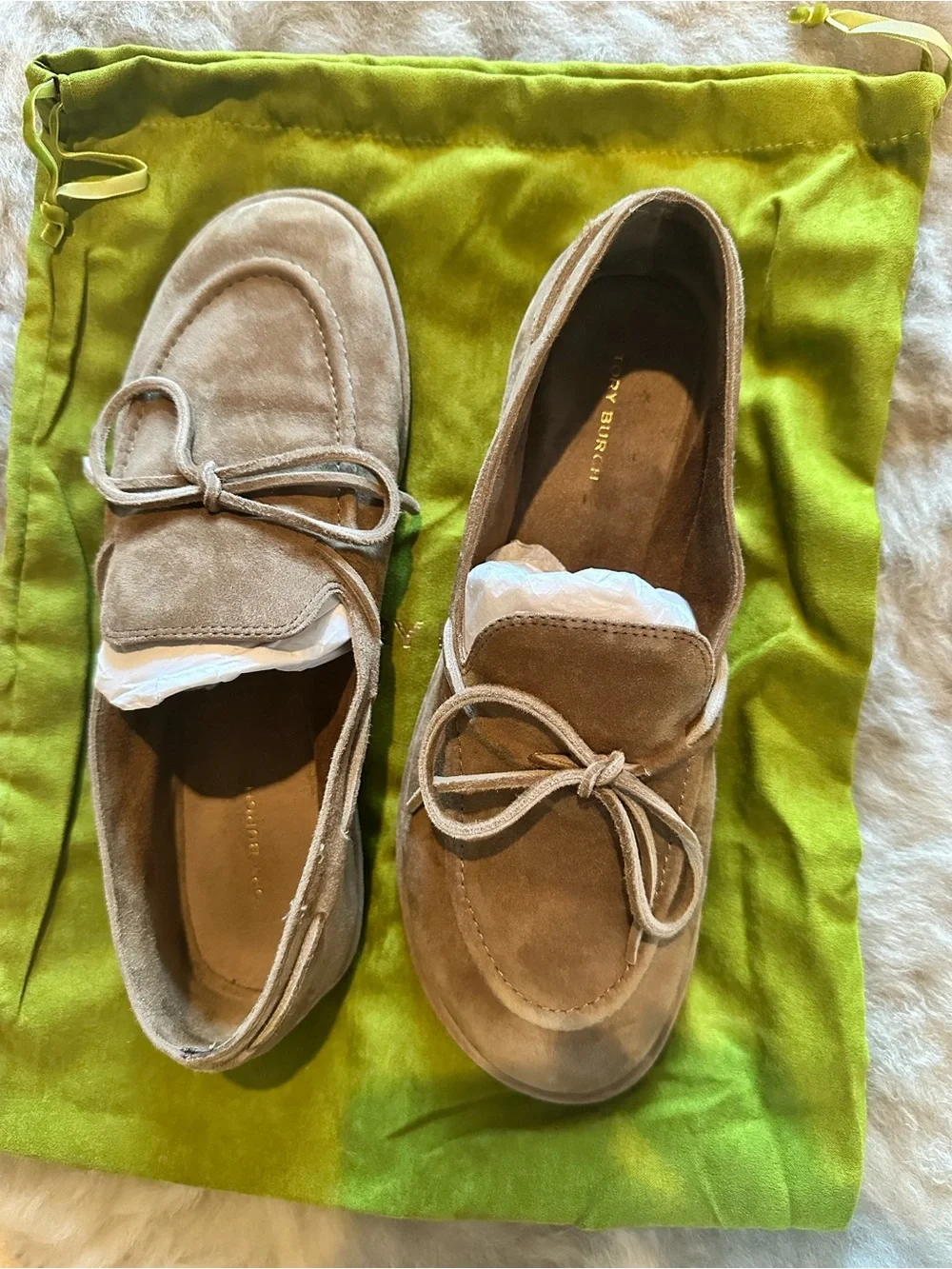 Tory Burch | The Boaty | Suede Bow Loafers in River Rock